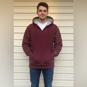 Champion Men's Maroon padded Hoodie, long sleeved, logo, drawstring, unisex, L